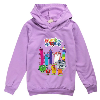 Tricou cu blocuri de numere pentru copii de modă pentru băieți, fete, cu mânecă lungă, tricou subțire cu glugă, 2-13T, pentru copii, haine imprimate cu desene animate, tricouri