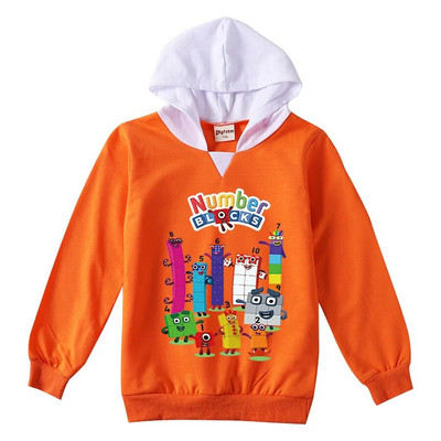 Tricou cu blocuri de numere pentru copii de modă pentru băieți, fete, cu mânecă lungă, tricou subțire cu glugă, 2-13T, pentru copii, haine imprimate cu desene animate, tricouri