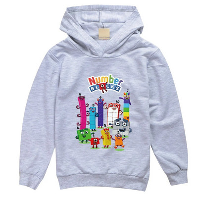 Tricou cu blocuri de numere pentru copii de modă pentru băieți, fete, cu mânecă lungă, tricou subțire cu glugă, 2-13T, pentru copii, haine imprimate cu desene animate, tricouri