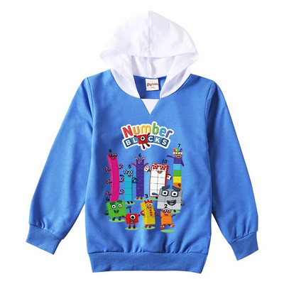 Tricou cu blocuri de numere pentru copii de modă pentru băieți, fete, cu mânecă lungă, tricou subțire cu glugă, 2-13T, pentru copii, haine imprimate cu desene animate, tricouri