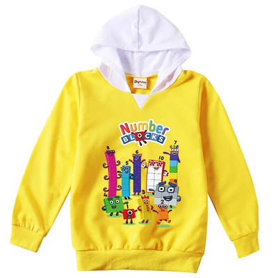 Tricou cu blocuri de numere pentru copii de modă pentru băieți, fete, cu mânecă lungă, tricou subțire cu glugă, 2-13T, pentru copii, haine imprimate cu desene animate, tricouri