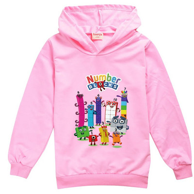 Tricou cu blocuri de numere pentru copii de modă pentru băieți, fete, cu mânecă lungă, tricou subțire cu glugă, 2-13T, pentru copii, haine imprimate cu desene animate, tricouri