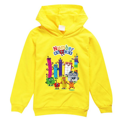 Tricou cu blocuri de numere pentru copii de modă pentru băieți, fete, cu mânecă lungă, tricou subțire cu glugă, 2-13T, pentru copii, haine imprimate cu desene animate, tricouri