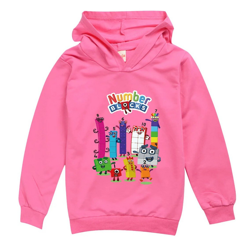 Tricou cu blocuri de numere pentru copii de modă pentru băieți, fete, cu mânecă lungă, tricou subțire cu glugă, 2-13T, pentru copii, haine imprimate cu desene animate, tricouri