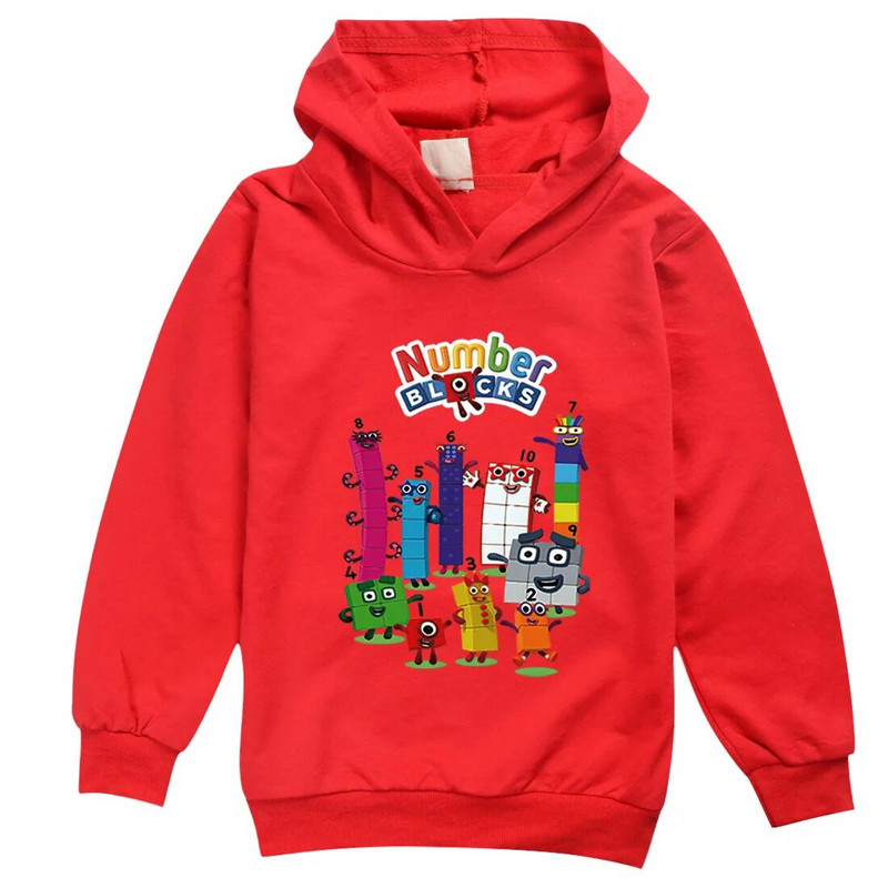 Tricou cu blocuri de numere pentru copii de modă pentru băieți, fete, cu mânecă lungă, tricou subțire cu glugă, 2-13T, pentru copii, haine imprimate cu desene animate, tricouri