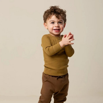 Детска тениска с дълги ръкави Дрехи за малко момче Момиче Памучен костюм за малко дете Детско облекло Оребрено Детско горнище Бебешки спално облекло