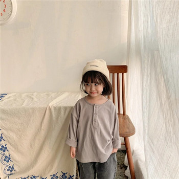 Детски универсални тениски с дълъг ръкав, корейски стил, пролет 2022 г., памучни свободни тениски за момчета и момичета, детско облекло