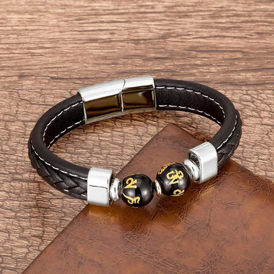 Brățară din oțel inoxidabil pentru bărbați de înaltă calitate Brățări din piele cu personalitate neagră Bijuterii din margele rotunde de piatră în 10 stiluri pentru bărbați Cadouri