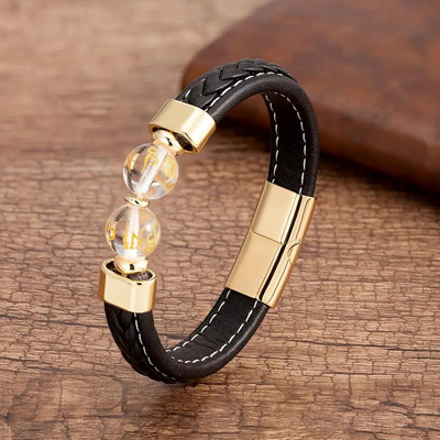 Brățară din oțel inoxidabil pentru bărbați de înaltă calitate Brățări din piele cu personalitate neagră Bijuterii din margele rotunde de piatră în 10 stiluri pentru bărbați Cadouri