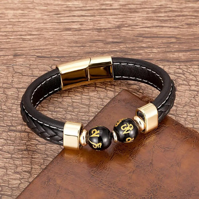 Brățară din oțel inoxidabil pentru bărbați de înaltă calitate Brățări din piele cu personalitate neagră Bijuterii din margele rotunde de piatră în 10 stiluri pentru bărbați Cadouri