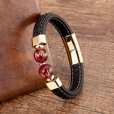 Brățară din oțel inoxidabil pentru bărbați de înaltă calitate Brățări din piele cu personalitate neagră Bijuterii din margele rotunde de piatră în 10 stiluri pentru bărbați Cadouri