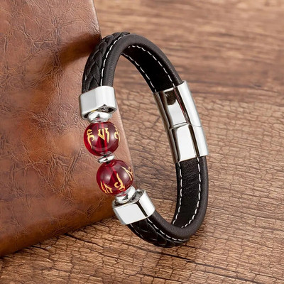Brățară din oțel inoxidabil pentru bărbați de înaltă calitate Brățări din piele cu personalitate neagră Bijuterii din margele rotunde de piatră în 10 stiluri pentru bărbați Cadouri