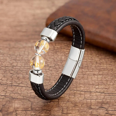 Brățară din oțel inoxidabil pentru bărbați de înaltă calitate Brățări din piele cu personalitate neagră Bijuterii din margele rotunde de piatră în 10 stiluri pentru bărbați Cadouri