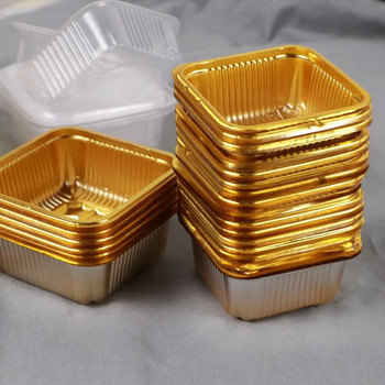100 τεμ. Χρυσό/Διαφανές πλαστικό τετράγωνο φεγγαρόπιτα ποιότητας φαγητού Εσωτερικός δίσκος κρόκος αυγού Τραγανή θήκη για κέικ Cupcake Κουτί συσκευασίας