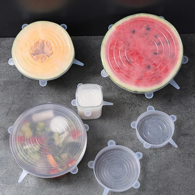 6 bucăți capac de conservare de calitate alimentară tavă de conservare reutilizabilă capac elastic din silicon organizează instrumente de depozitare accesorii de bucătărie