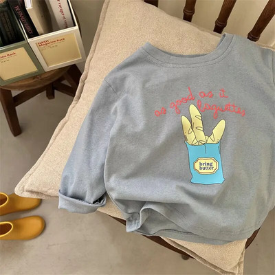 Tricou cu desene animate pentru copii de toamnă 2023 de primăvară cu mâneci lungi Topuri pentru copii pentru fete băieți tricou larg din bumbac imprimat cu desene animate 1-5 ani