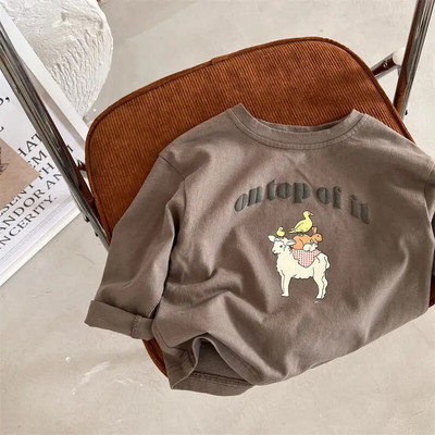 Tricou cu desene animate pentru copii de toamnă 2023 de primăvară cu mâneci lungi Topuri pentru copii pentru fete băieți tricou larg din bumbac imprimat cu desene animate 1-5 ani