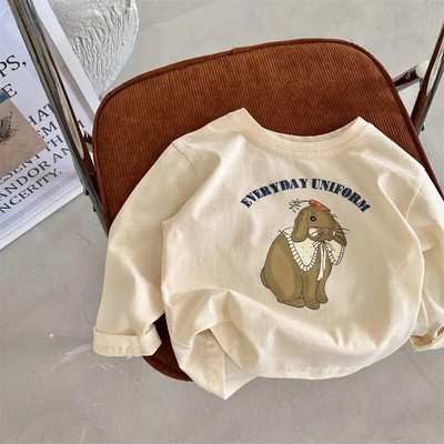 Tricou cu desene animate pentru copii de toamnă 2023 de primăvară cu mâneci lungi Topuri pentru copii pentru fete băieți tricou larg din bumbac imprimat cu desene animate 1-5 ani