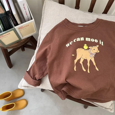 Tricou cu desene animate pentru copii de toamnă 2023 de primăvară cu mâneci lungi Topuri pentru copii pentru fete băieți tricou larg din bumbac imprimat cu desene animate 1-5 ani