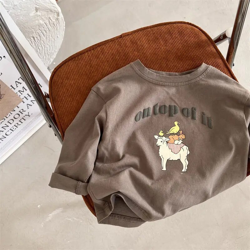 Tricou cu desene animate pentru copii de toamnă 2023 de primăvară cu mâneci lungi Topuri pentru copii pentru fete băieți tricou larg din bumbac imprimat cu desene animate 1-5 ani