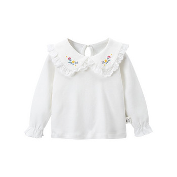 2023 Άνοιξη φθινόπωρο για βρεφικά μπλουζάκια από βαμβακερό γιακά με δαντέλα κέντημα μακρυμάνικο νήπιο πουκάμισο για κορίτσια Παιδικά κορίτσια πουκάμισα με κάτω