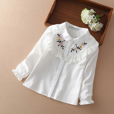 Bluze pentru fete 100% bumbac, alb, cu maneca lunga, haine de toamna pentru copii, pentru 8 10 12 ani, cu broderie, bluze, camasi de scoala pentru fete