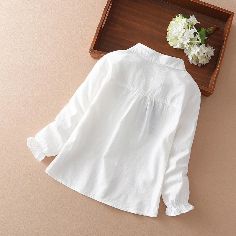 Bluze pentru fete 100% bumbac, alb, cu maneca lunga, haine de toamna pentru copii, pentru 8 10 12 ani, cu broderie, bluze, camasi de scoala pentru fete