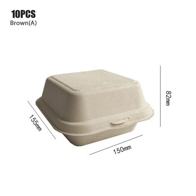 10 bucăți de unică folosință biodegradabilă cutie de hamburger de 6 inch, cutie de prânz Bento pentru copt, recipiente pentru alimente, cutie de gustări de protecție pentru desert