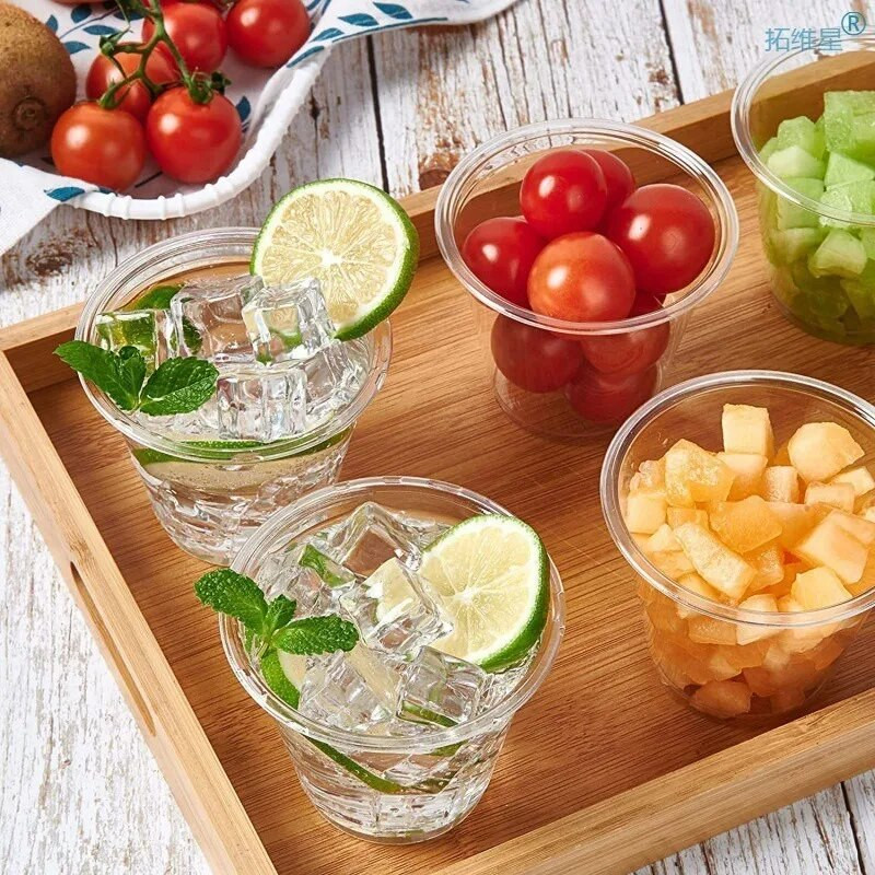 Eldobható átlátszó műanyag pohár, party étkészlet, születésnapi parti, piknik, konyha, kültéri, 100 db