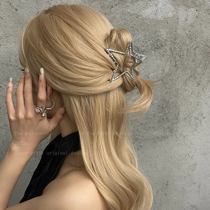 Y2K Aesthetic Metal Hollow Star Pentagram Heart Hair Claws Καρφίτσες μαλλιών για γυναίκες Αλογοουρά Shark Clip Αξεσουάρ για μαλλιά καβούρι νύχια