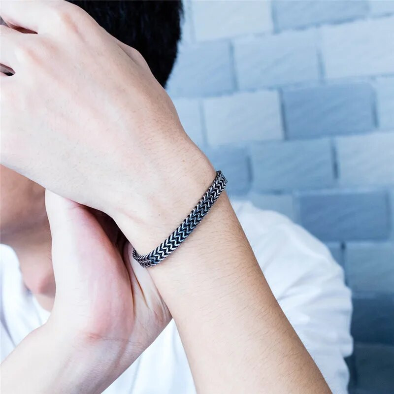 ZORCVENS Brățară și brățară pentru bărbați Cadou de Crăciun Brățară din oțel inoxidabil de culoare argintie Legături de grâu Bijuterii cu lanț dublu Dropshipping