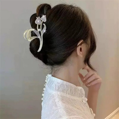 Agrafe cu gheare în formă de floare de lalele de modă Femei Fete Mari, elegante, antiderapante, Suport puternic, Agrafe metalice pentru fălci de păr, pentru zi cu zi.