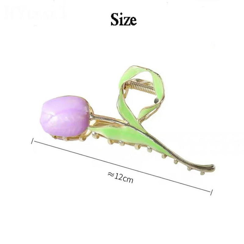 Madingos tulpės gėlės formos žnyplės, moteriškos mergaitės, didelės elegantiškos, neslystančios, tvirtos laikiklio metalinės plaukų žandikaulio segtukai kasdieniai galvos apdangalai