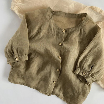 Καλοκαιρινή μόδα Ελαφρύ μονόστομο για κορίτσια μακρυμάνικο λινό πουκάμισο Παιδικά αντηλιακά ρούχα για 1-8 χρόνια