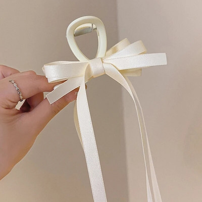 Elegáns fekete szatén masni hajcsat női koreai nagy hajkörmös hajtű matt cápacsavar hajkiegészítők