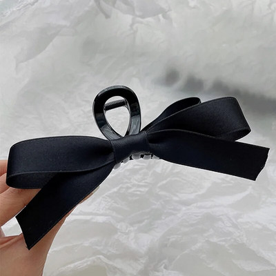 Elegáns fekete szatén masni hajcsat női koreai nagy hajkörmös hajtű matt cápacsavar hajkiegészítők
