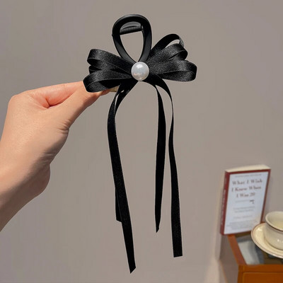 Elegáns fekete szatén masni hajcsat női koreai nagy hajkörmös hajtű matt cápacsavar hajkiegészítők
