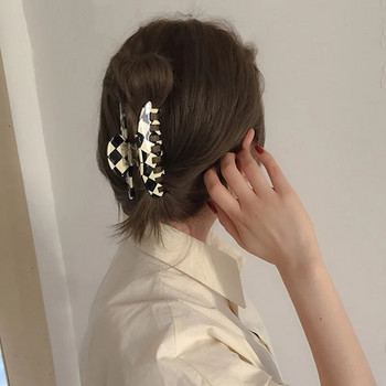 INS Fashion Black White Check Акрилни щипки за коса Гладки бежови неправилни геометрични фиби за жени Бижута Подаръци