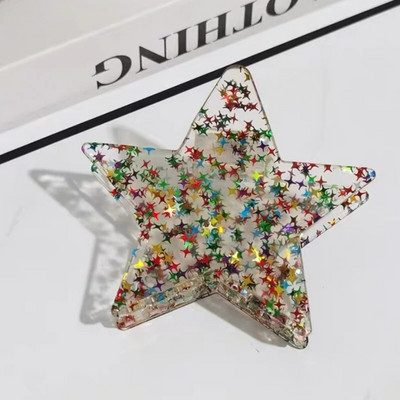 Pentagramă colorată în acetat Y2k Moda mare, strălucitoare, stea cu cinci colțuri, clemă de păr, gheare, acid acetic, clemă de rechin, accesorii pentru păr