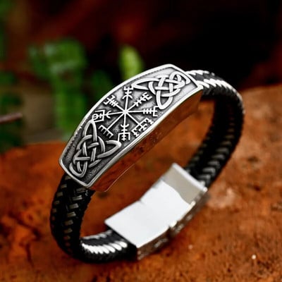 BEIER 2023 New Fashion Viking Celtic Nod Busolă Rune Brățară din piele Brățară Brățară Bijuterii de modă pentru bărbați Cadou de înaltă calitate