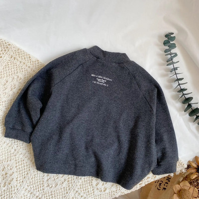 Tricouri noi de toamnă pentru copii, cu litere din spate, cu bază pe jumătate înaltă, Topuri, băieți, fete, bumbac, pulover cu mânecă lungă