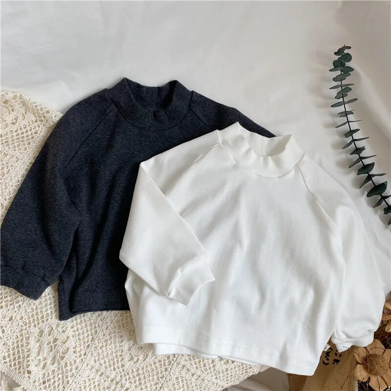 Tricouri noi de toamnă pentru copii, cu litere din spate, cu bază pe jumătate înaltă, Topuri, băieți, fete, bumbac, pulover cu mânecă lungă