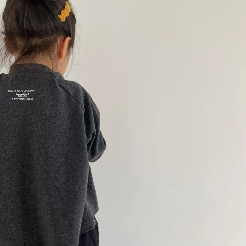 Tricouri noi de toamnă pentru copii, cu litere din spate, cu bază pe jumătate înaltă, Topuri, băieți, fete, bumbac, pulover cu mânecă lungă