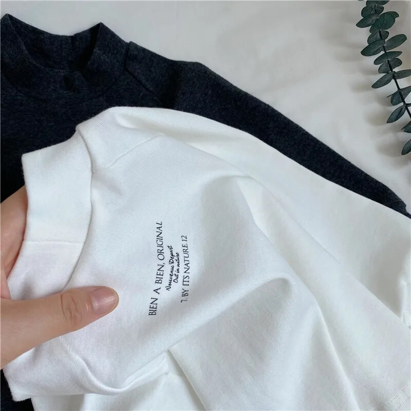 Tricouri noi de toamnă pentru copii, cu litere din spate, cu bază pe jumătate înaltă, Topuri, băieți, fete, bumbac, pulover cu mânecă lungă