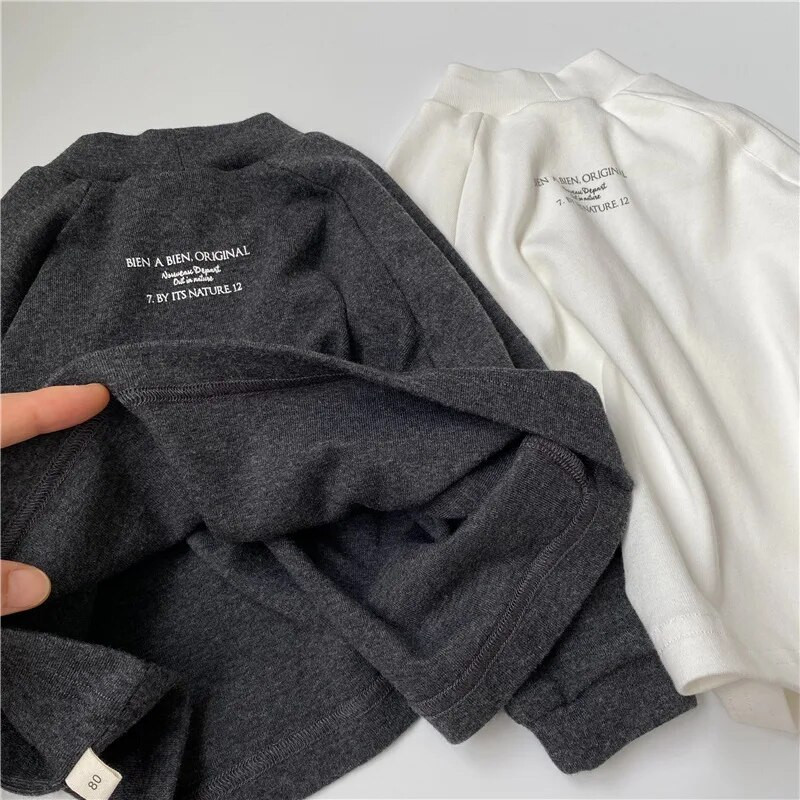 Tricouri noi de toamnă pentru copii, cu litere din spate, cu bază pe jumătate înaltă, Topuri, băieți, fete, bumbac, pulover cu mânecă lungă