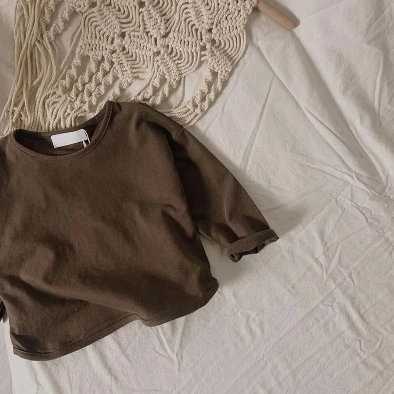 Нови детски тениски с дълъг ръкав Едноцветни тениски за момичета Памучни бебешки ежедневни горнища Свободна тениска за момчета Есенна детска тениска Бебешки дрехи