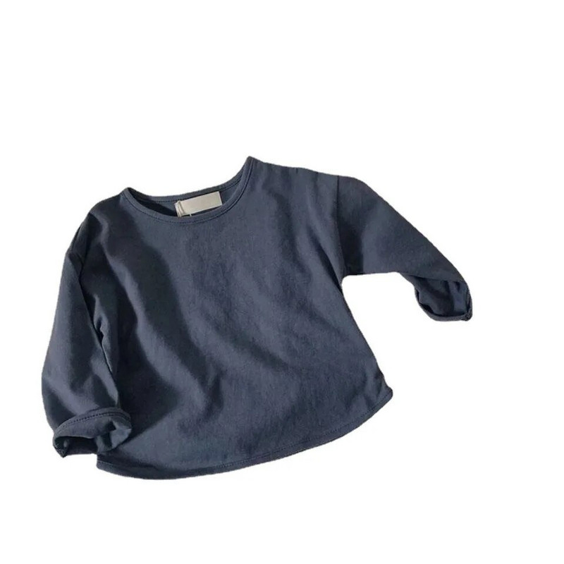 Нови детски тениски с дълъг ръкав Едноцветни тениски за момичета Памучни бебешки ежедневни горнища Свободна тениска за момчета Есенна детска тениска Бебешки дрехи
