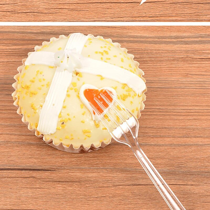 50/100 tk 11,5 cm ühekordselt kasutatav must läbipaistev kahvlikork, puu nelja hambakahvliga sünnipäevapeo pulmakoogi magustoidu tarvikud