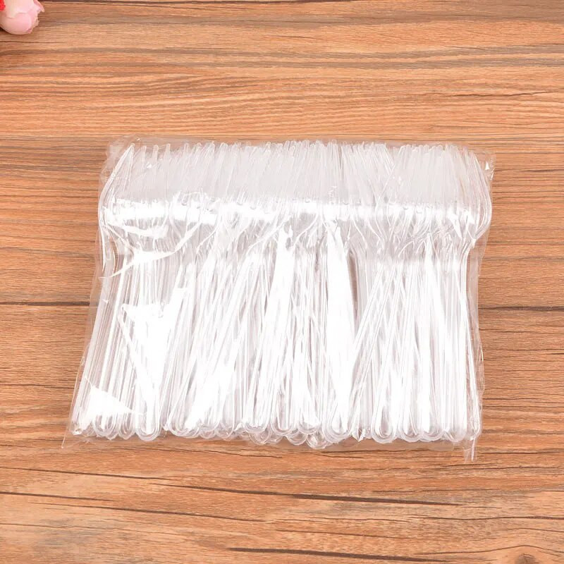 50/100 tk 11,5 cm ühekordselt kasutatav must läbipaistev kahvlikork, puu nelja hambakahvliga sünnipäevapeo pulmakoogi magustoidu tarvikud