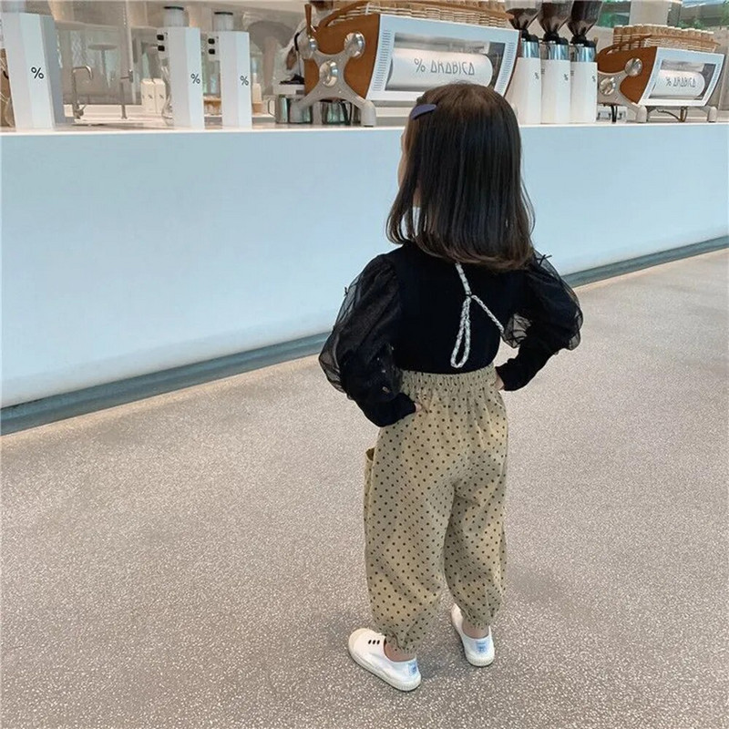 Tricou pentru fete 2021, în stil de toamnă, din fire de plasă, cu mâneci bufante, cămașă cu mânecă lungă pentru bebeluși, ocazional, dulce, drăguț, top, tricouri de design pentru copii